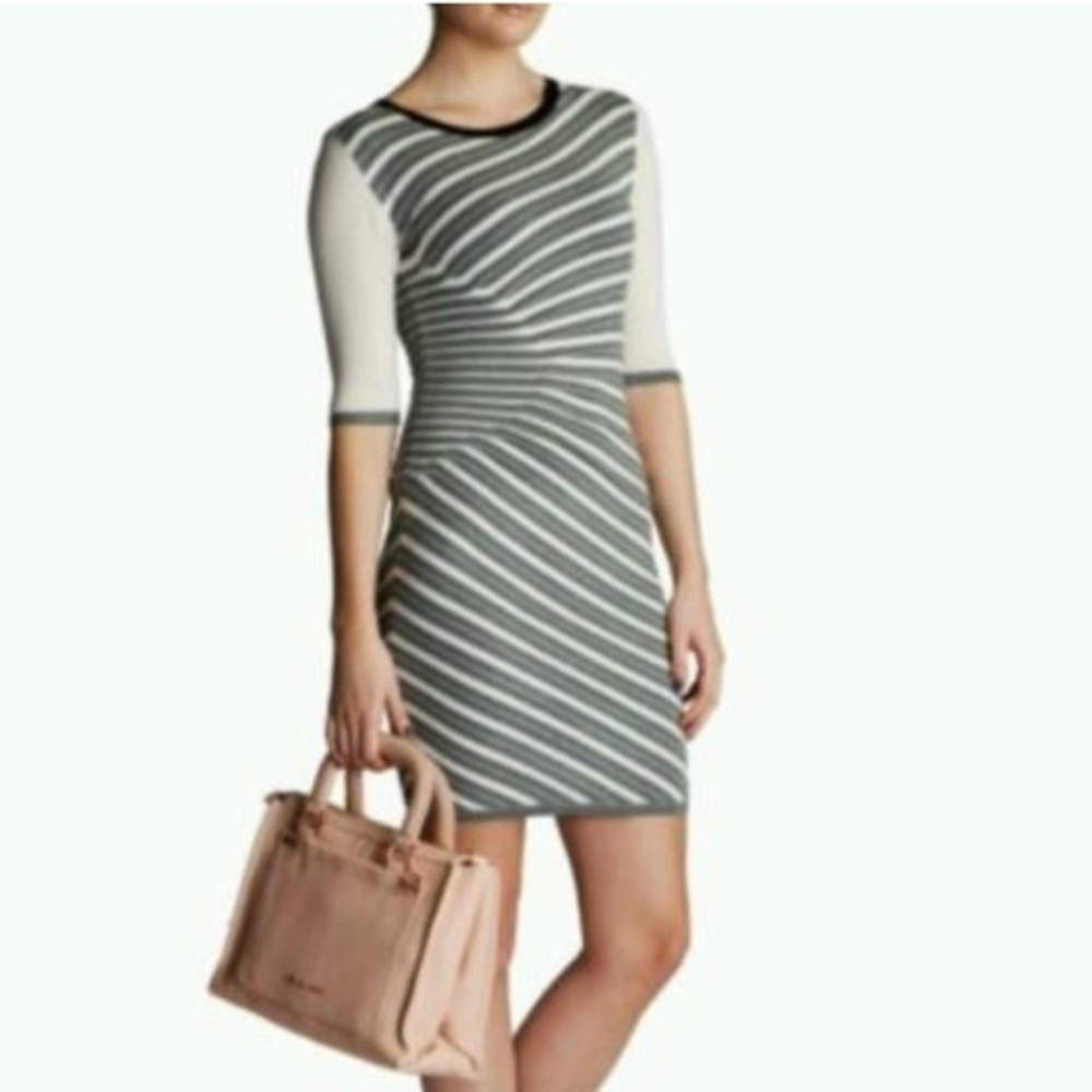 NWT Ted Baker Fola Pleated Knitted Pink & Grey Dress Sz 8 10